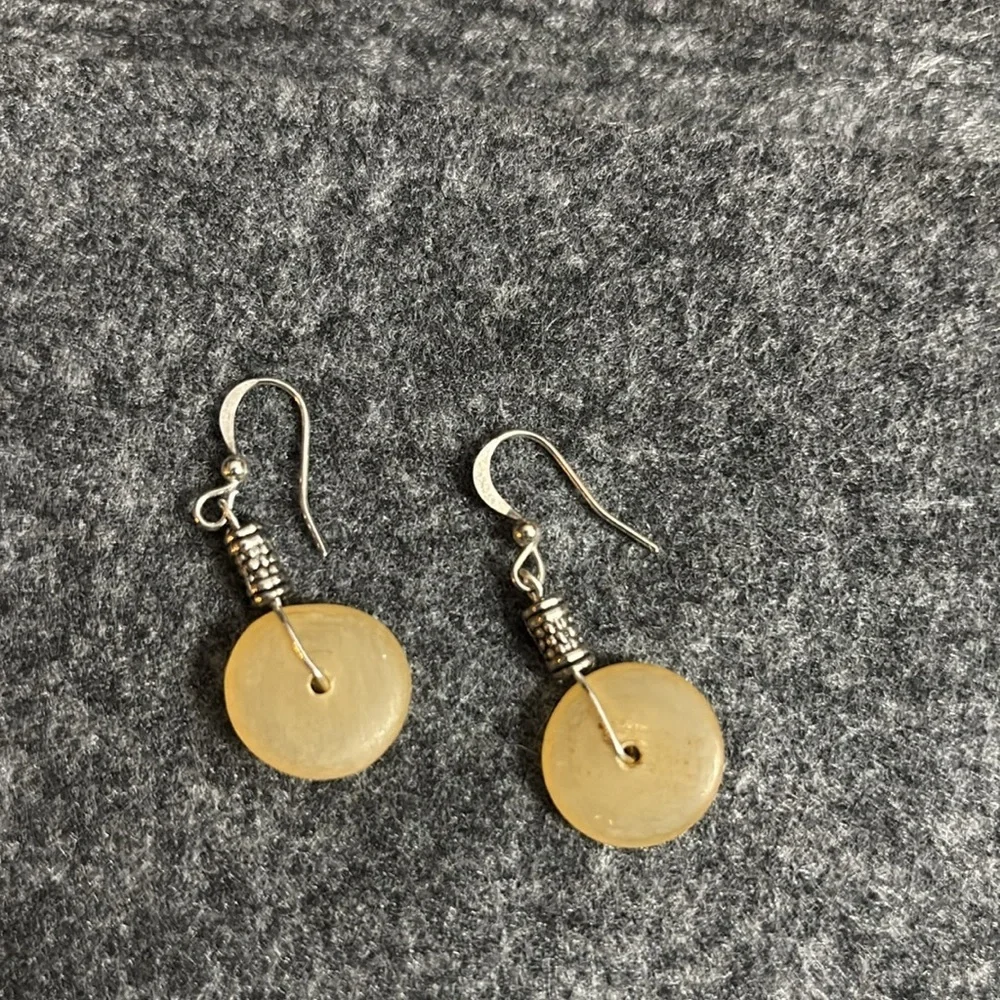 Sweet Yellow Lucky Jade Jadeite Donut Hook Earrings - Picture 5 of 5